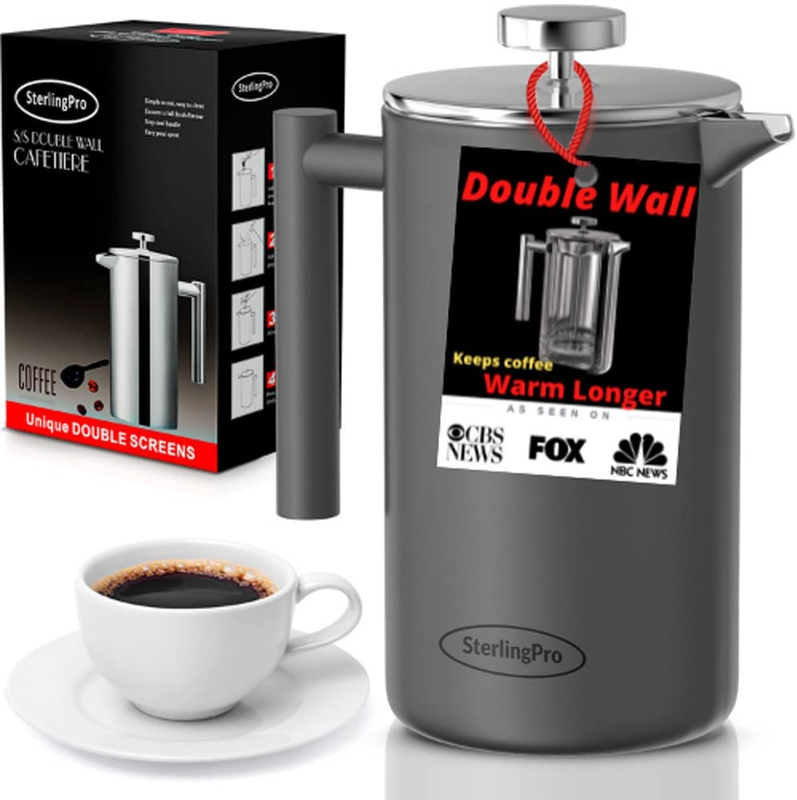 SterlingPro French Press Coffee Maker-Double Walled Large Coffee Press with 2 Free Filters