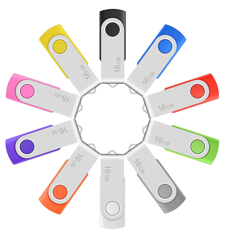 Enfain 16GB USB Flash Drive Memory Stick Thumb Drives (Multicolor, 10 Pack)
