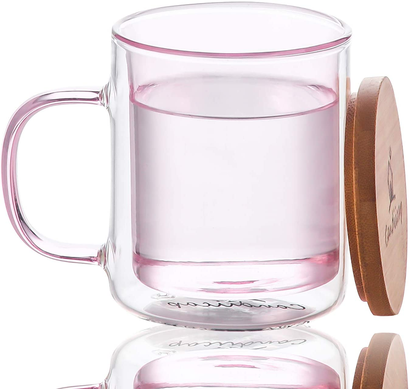 Clear&Colorful Double Walled Glass Coffee Mug with Lid