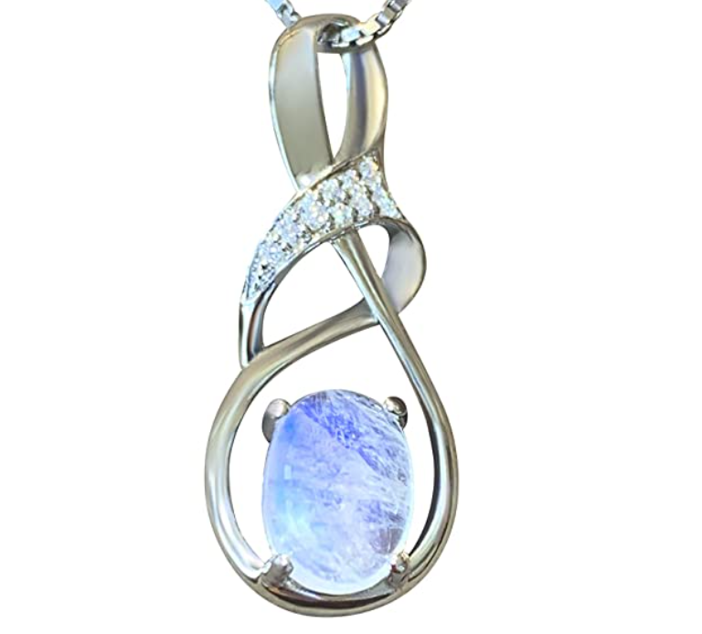 Natural Blue Topaz and Zirconia Pendant - Modern Swirl-Inspired Necklace for Women - Rhodium-Plated Sterling Silver