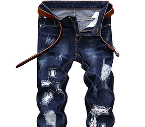 Aivtalk Men's Slim Fit Ripped Destroyed Skinny Jeans Stripe Denim Pants