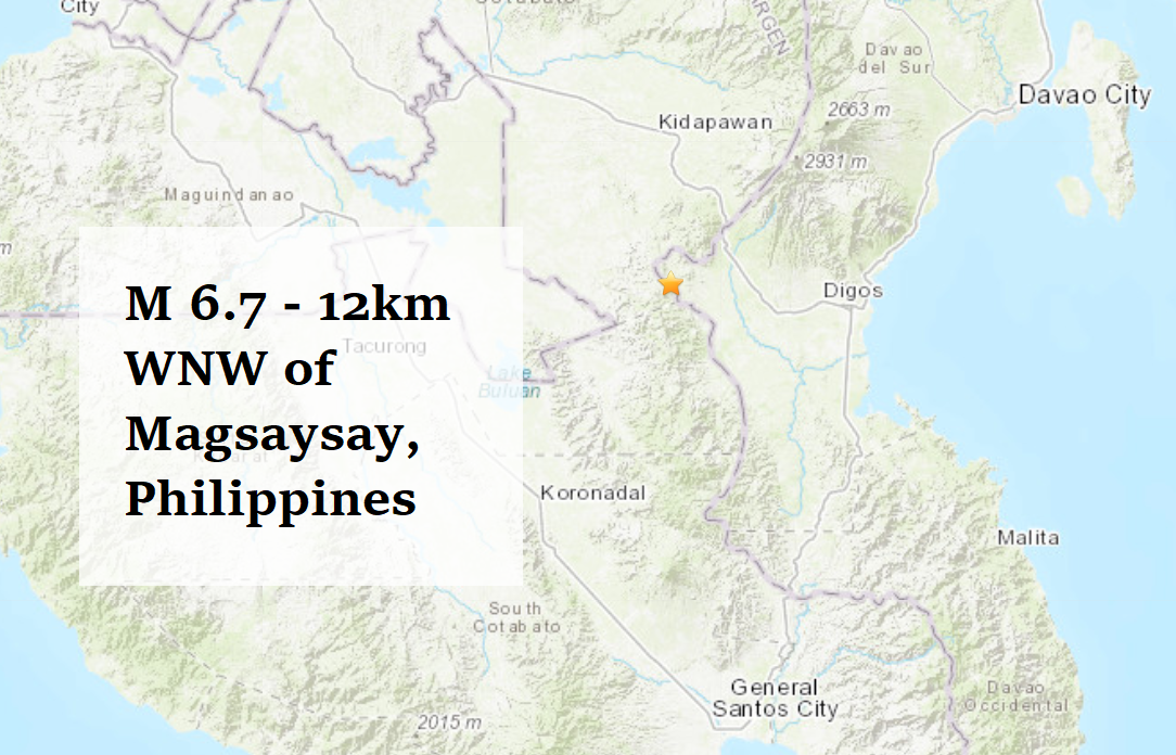 6.7 M Quake Hits 12KM WNW Of Magsaysay, Philippines