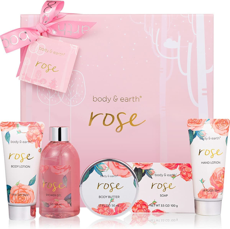 Bath Spa Gift Set for Women - Luxurious 5 Piece Bath and Body Set with Rose Scent